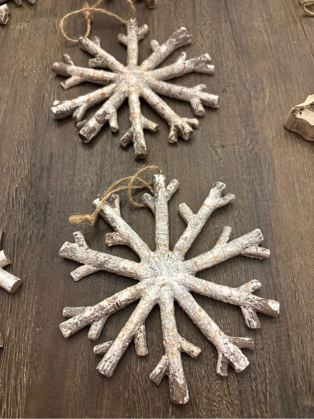Rustic Snowflake Ornaments - lot of 9 - like new